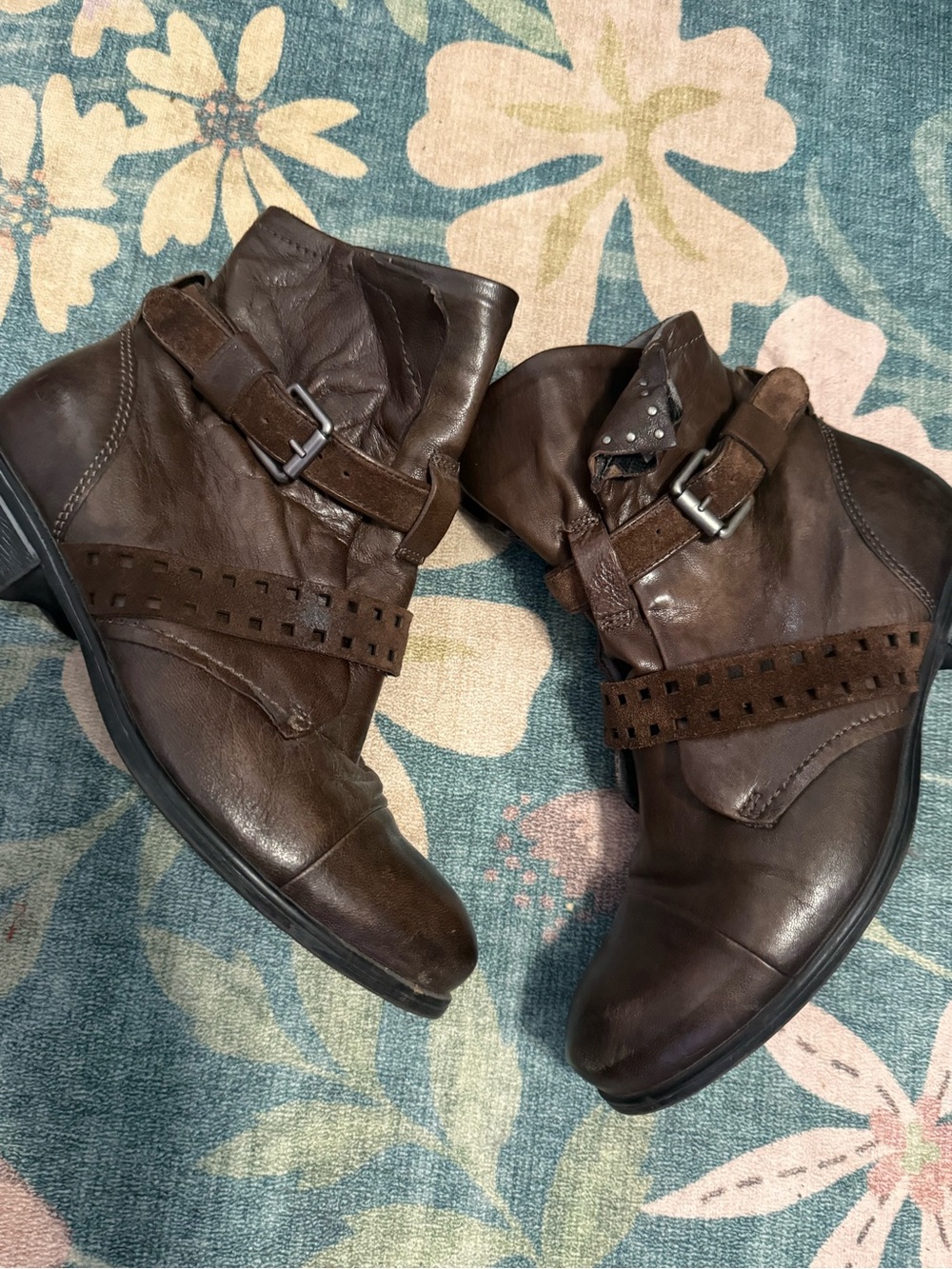 Miz Mooz Women’s Brown Leather Ankle Boots with Buckle Strap